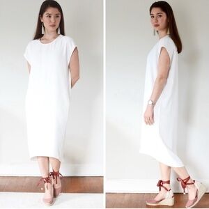 Everlane Cocoon Dress go weave white slip classic Sz 8